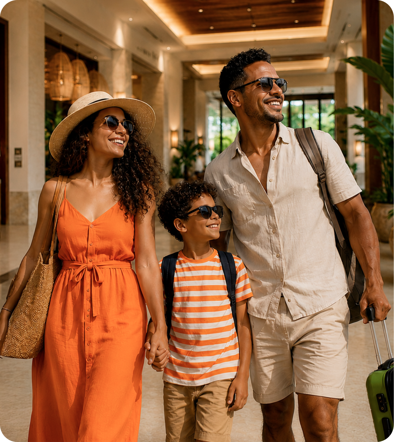 Família chegando em hotel de lazer